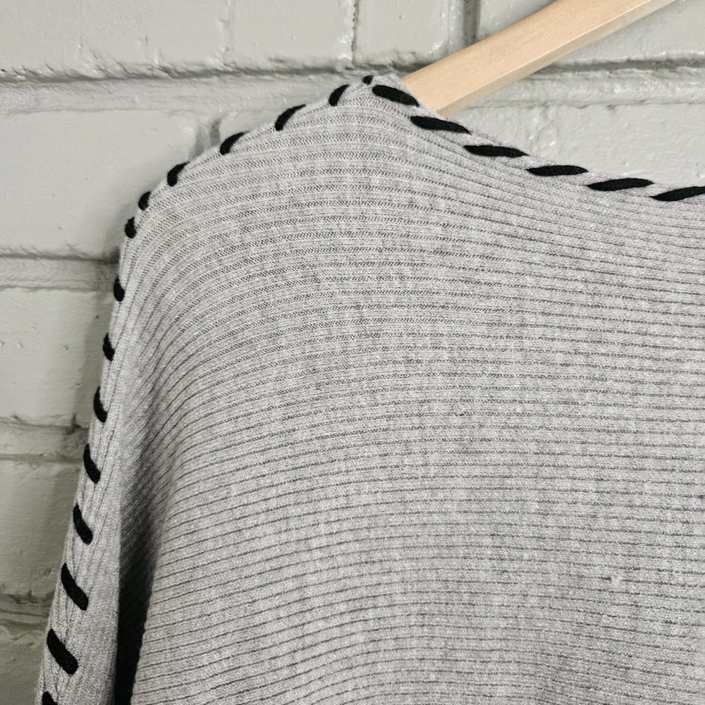 Magaschoni Womens Sweater XS Dolman Sleeve Contrast Stitch Ribbed Knit Boat Neck